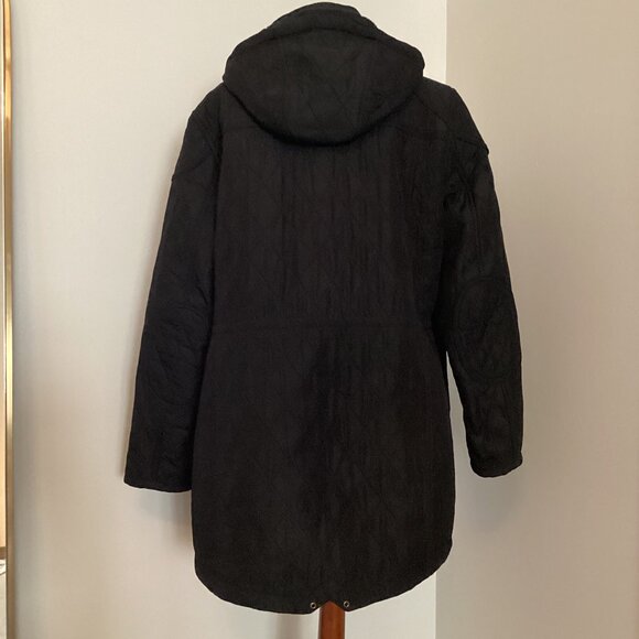 BARBOUR Arrow Quilted Removable Hooded Parka Jacket SZ 14 Black CLASSIC PREPPY - Picture 7 of 10